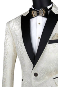 Vinci Philosophy Men's 2 Button Patterned Lapel Style Sport Coat in ivory - men's jacket - detail view