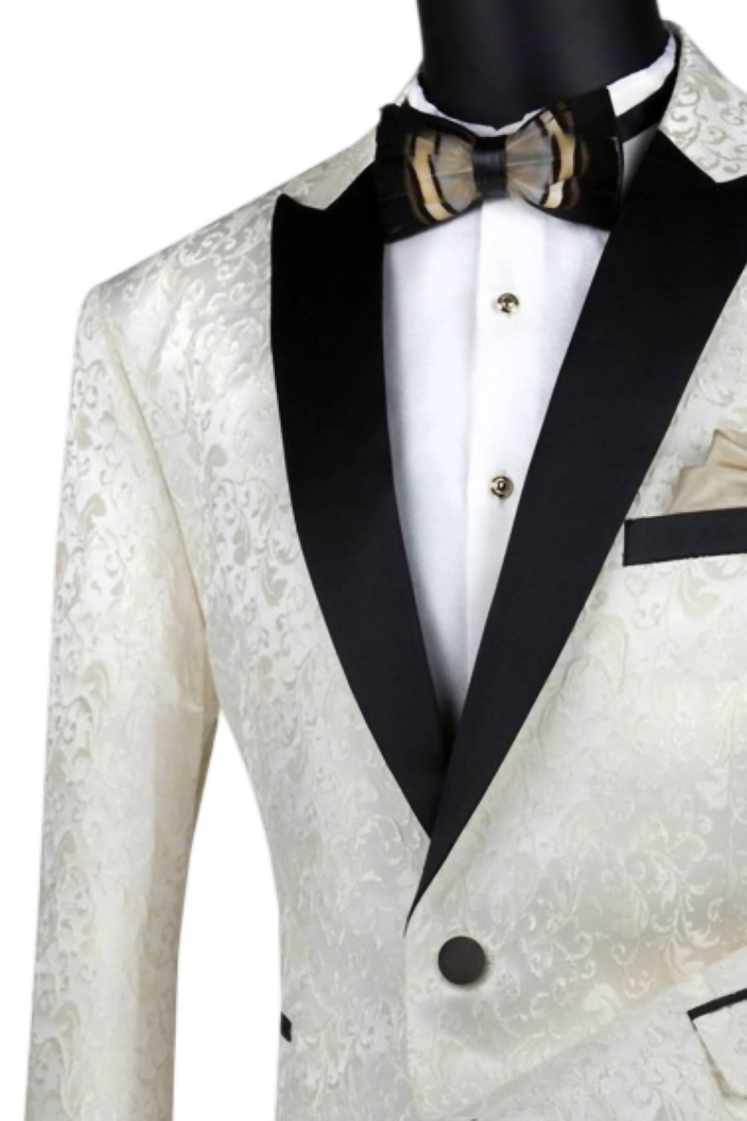 Vinci Philosophy Men's 2 Button Patterned Lapel Style Sport Coat in ivory - men's jacket - detail view