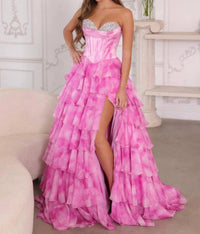 Ava Presley Bask Waist Floral Ballgown in pink white - women's dress