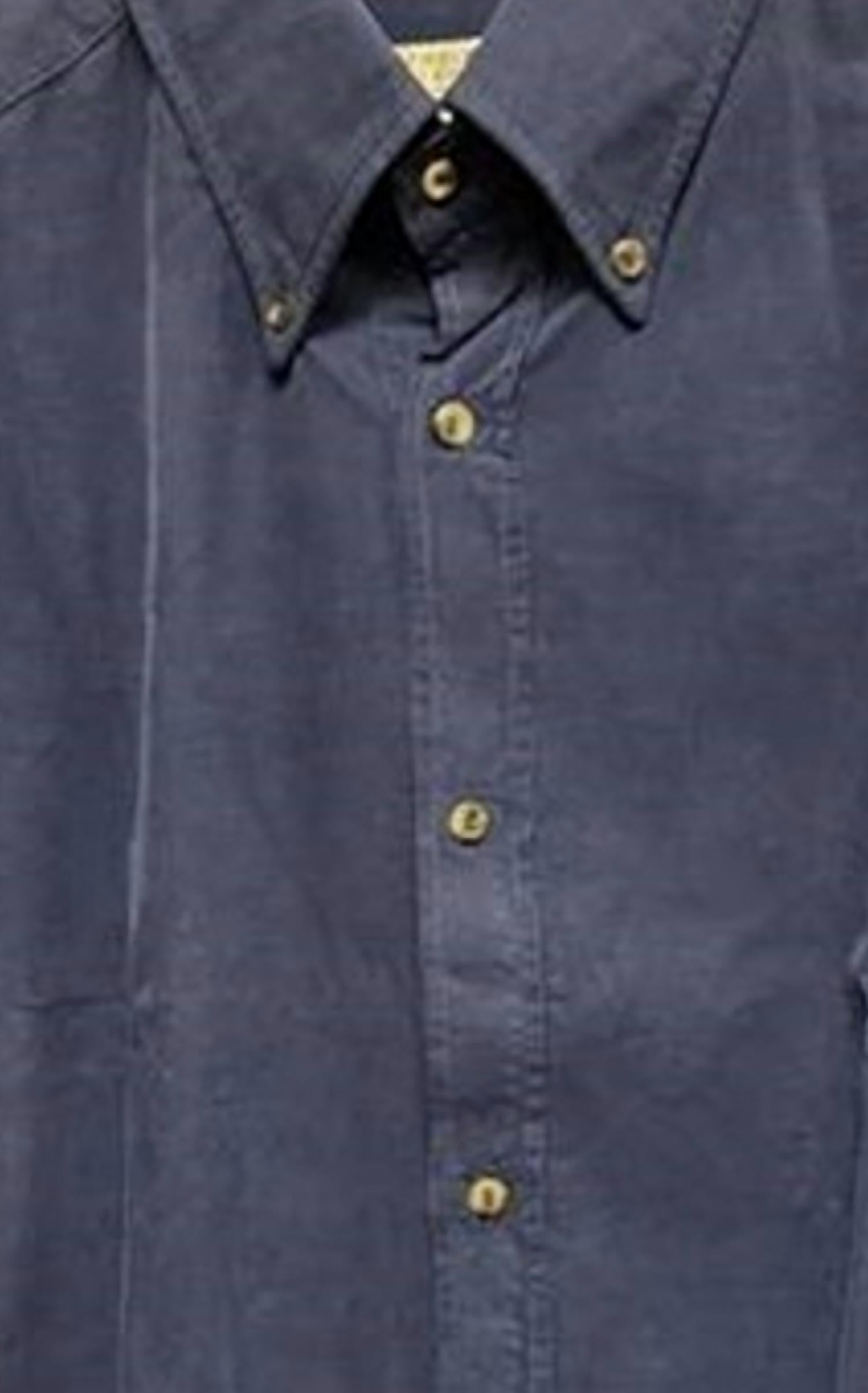 Brunello Cucinelli Men Fine Corduroy Button-Down Shirt in navy - men's shirt - detail view