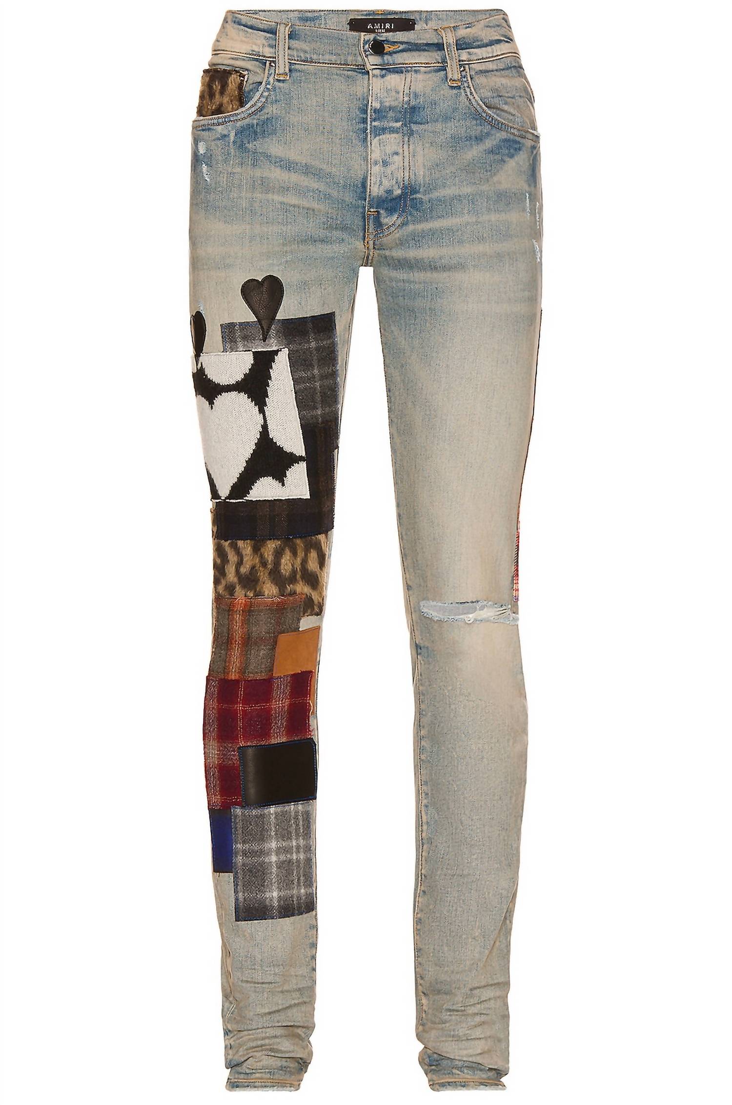 Amiri Art Patch Denim Jeans in clay indigo - men's jeans - alternate view