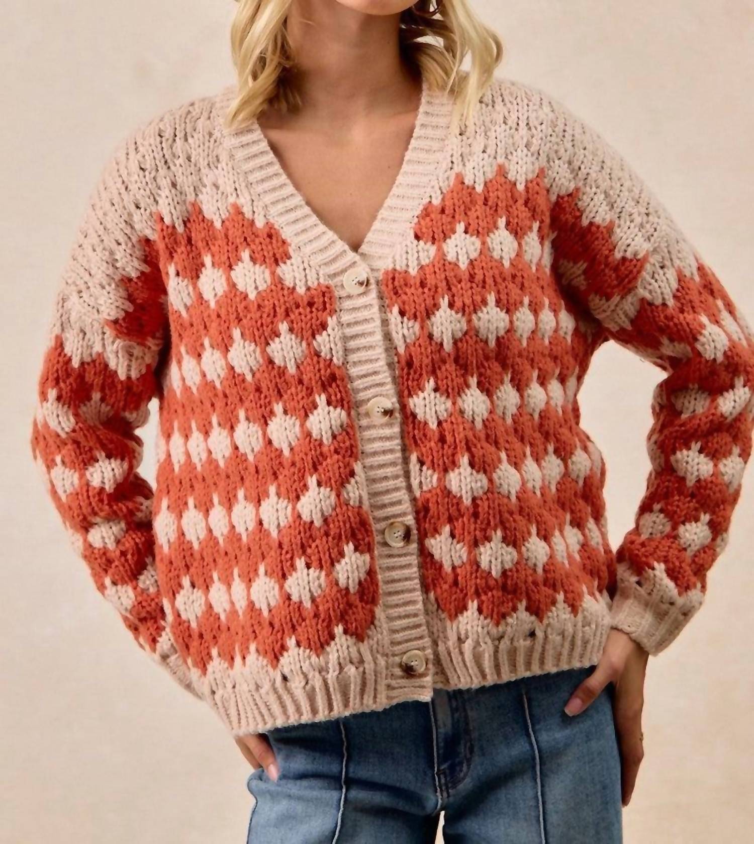 Pol - Textured Sweater Cardigan With Buttoned Closure