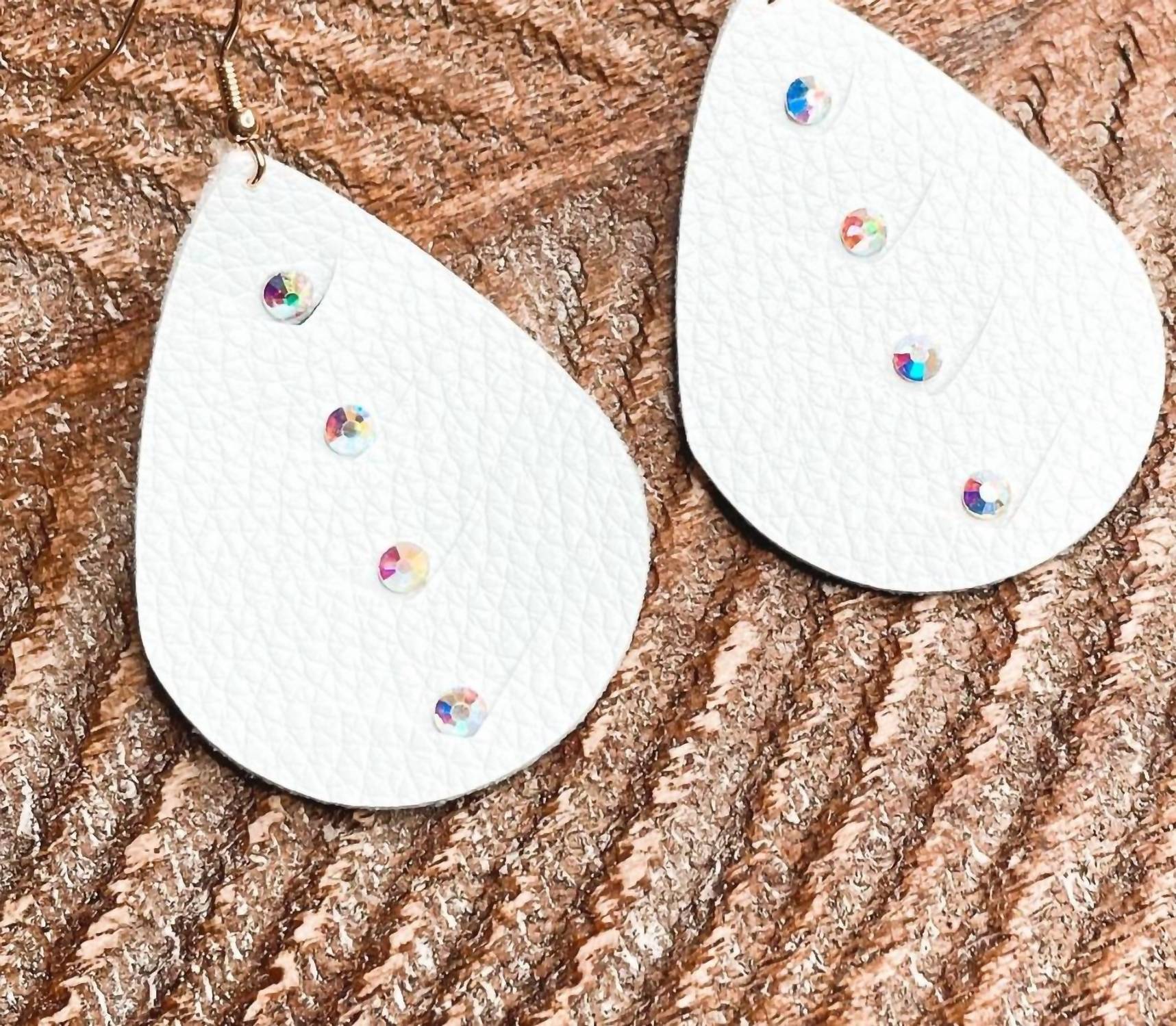 White Label - Women's Bling Faux Leather Teardrop Earrings