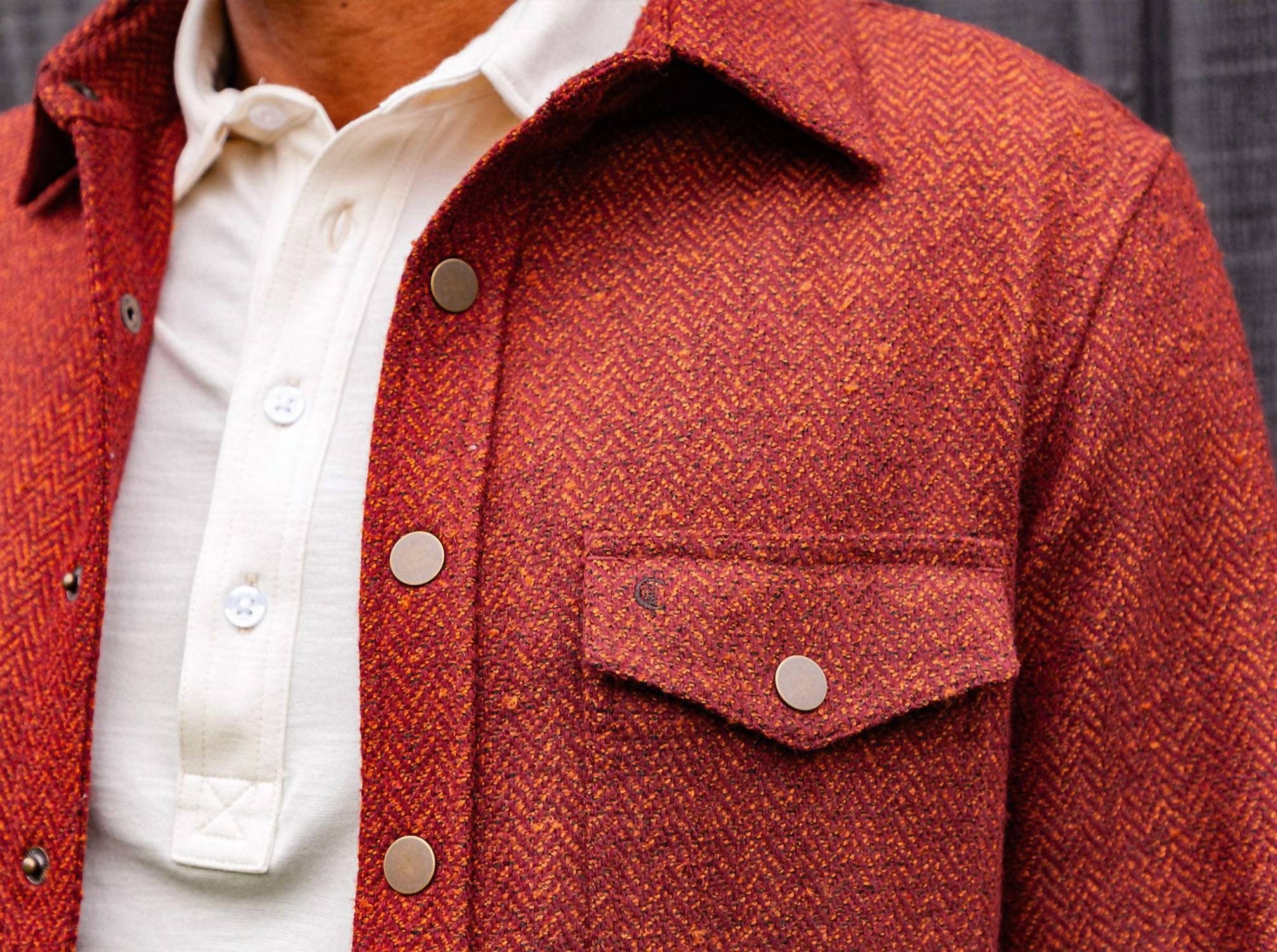 Criquet Herringbone Shacket in ember - men's shirt - view 4