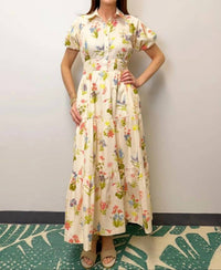 Zoe And Claire - Printed Puff Sleeve Shirt Dress