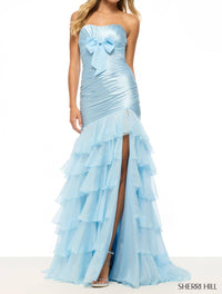 Sherri Hill Strapless Mermaid Stretch Satin Gown in light blue - women's dress