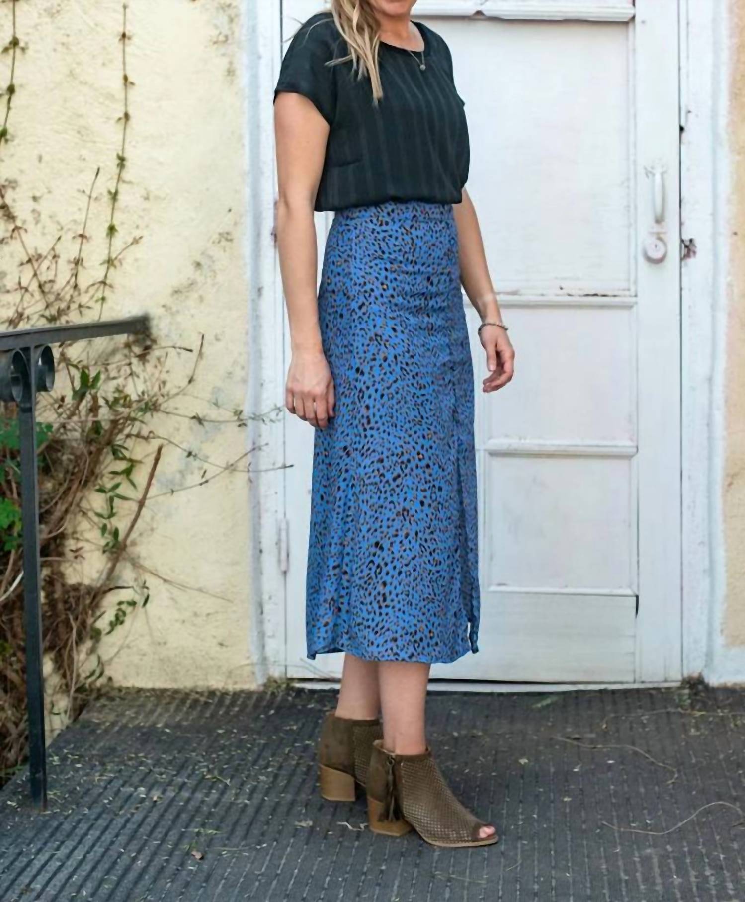 Skies Are Blue - Persian Animal Print Midi Skirt