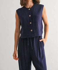Fun 2 Fun - Ellison Striped Sleeveless Button Down Vest
