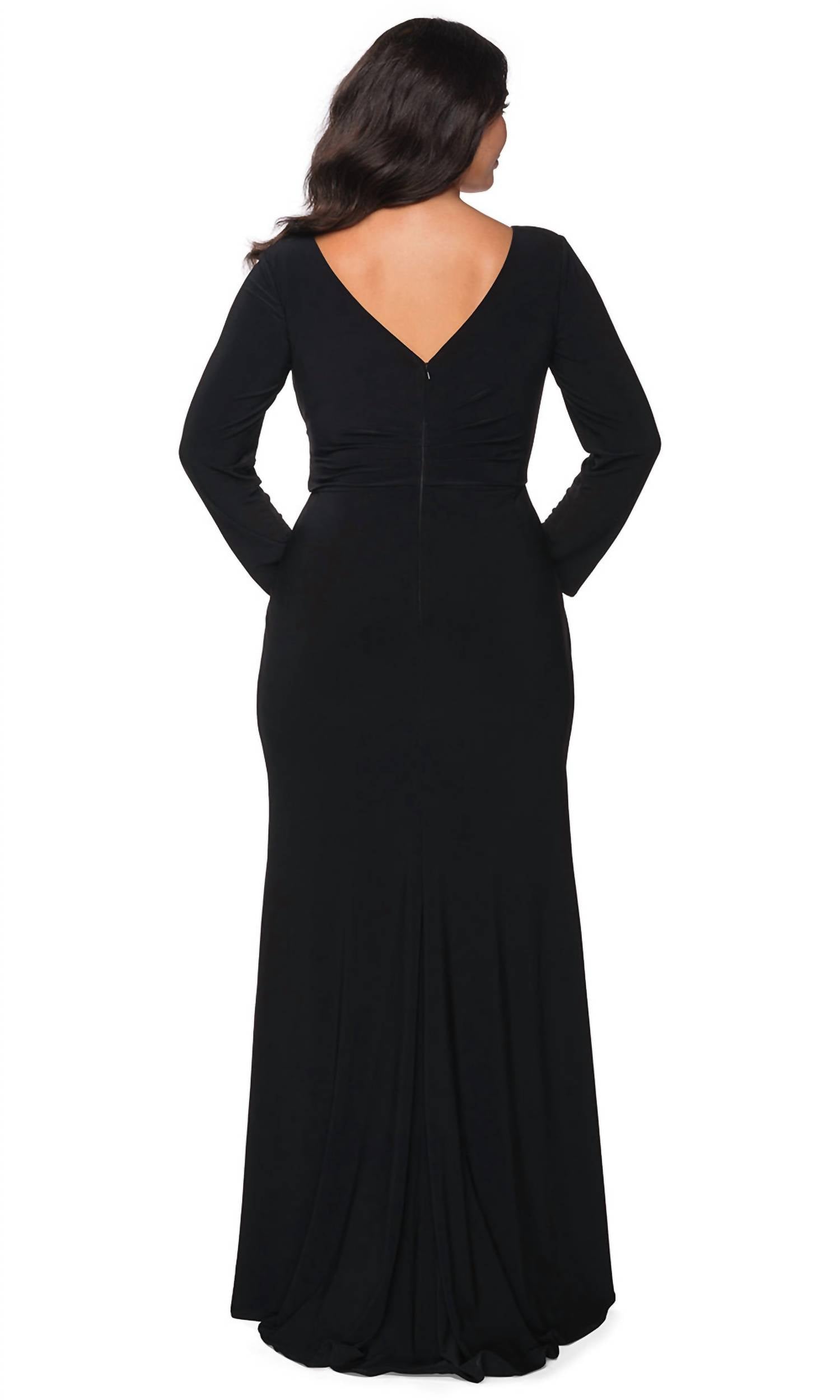 La Femme - Women's Plunging V Neck Jersey Sheath Dress
