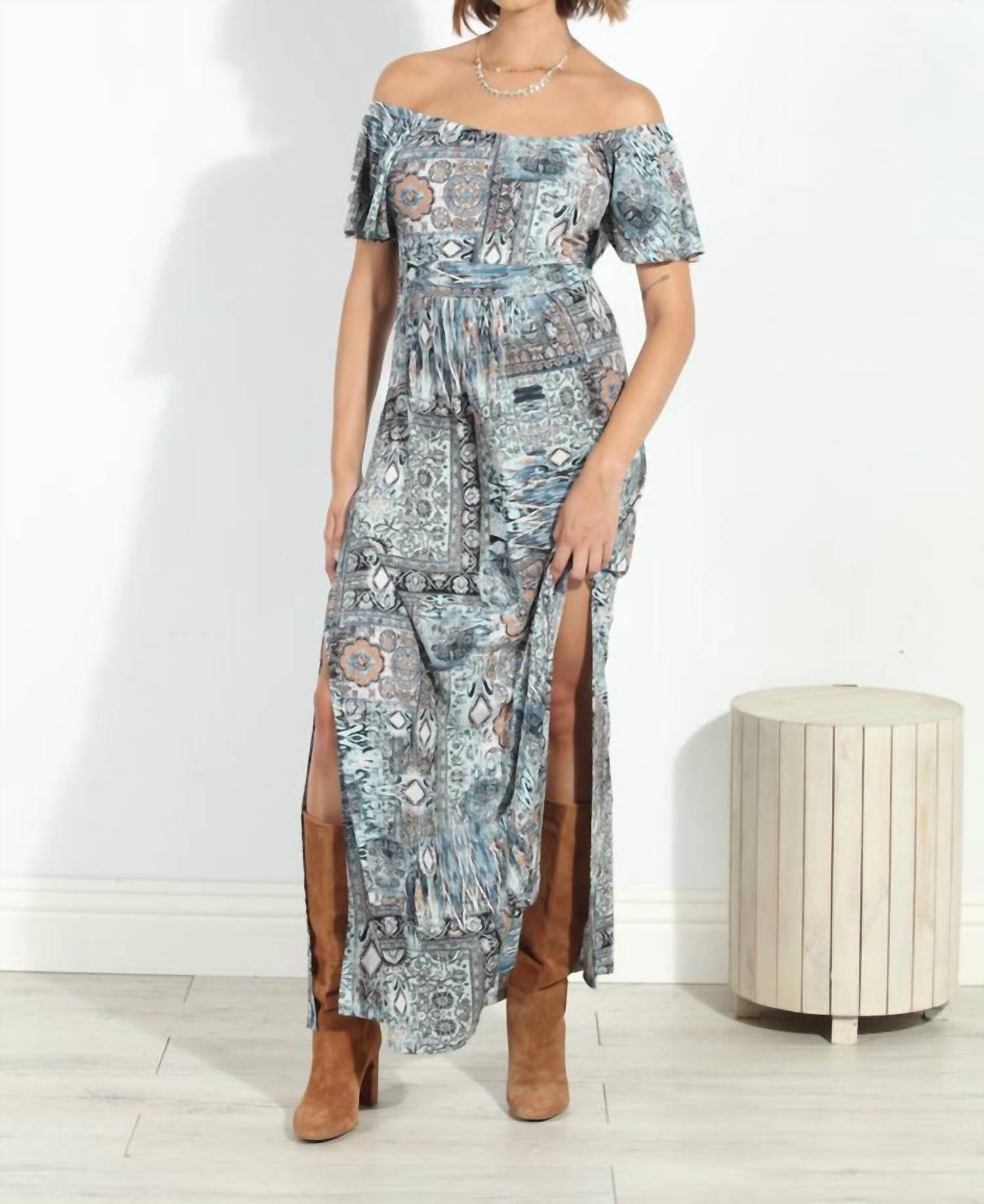 SHORT SLEEVE EMPIRE MAXI DRESS