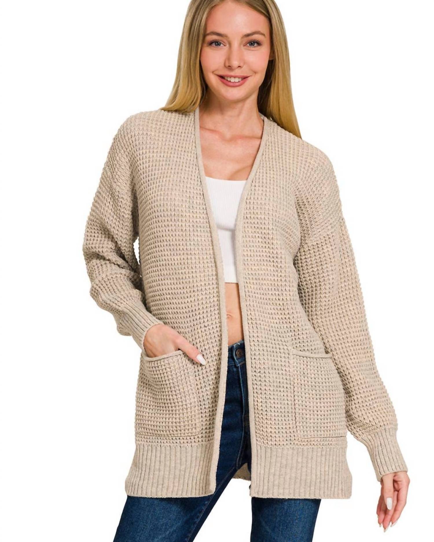 Vanilla Monkey - Cuddle Up Waffle Open Cardigan Sweater