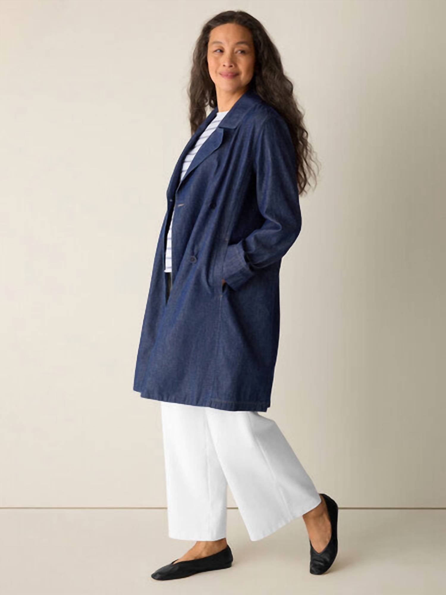 Eileen Fisher - Double Breasted Denim Trench Coat