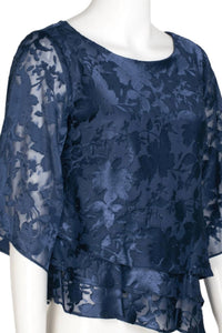 Alex Evenings - Women's Boat Neck Multi Print Asymmetrical Chiffon Top