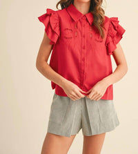 Merci - Embroidered Cut Out Button Down Top