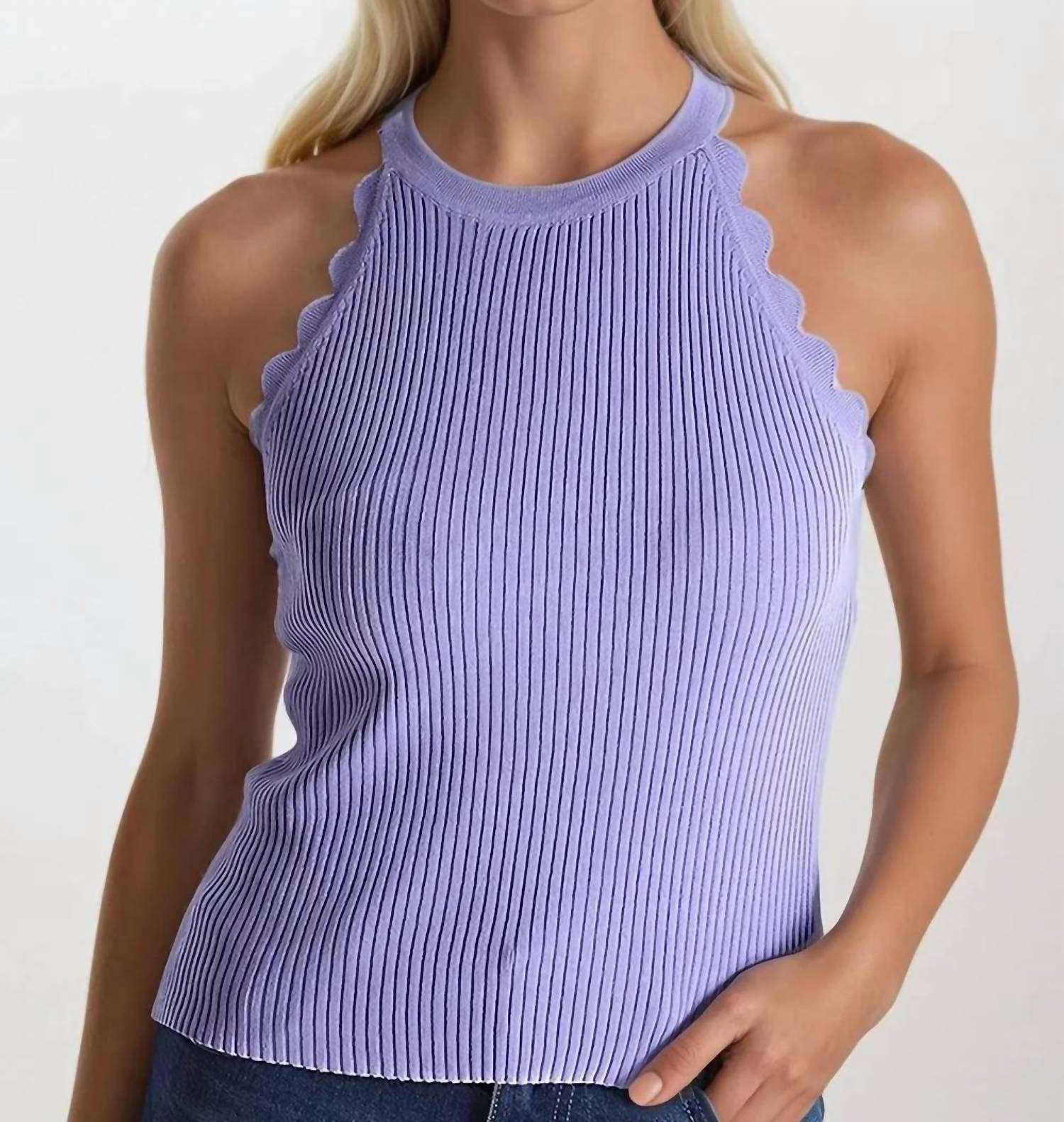 Q2 - Women's Game Day Scallop Trim Ribbed High Neck Tank Top