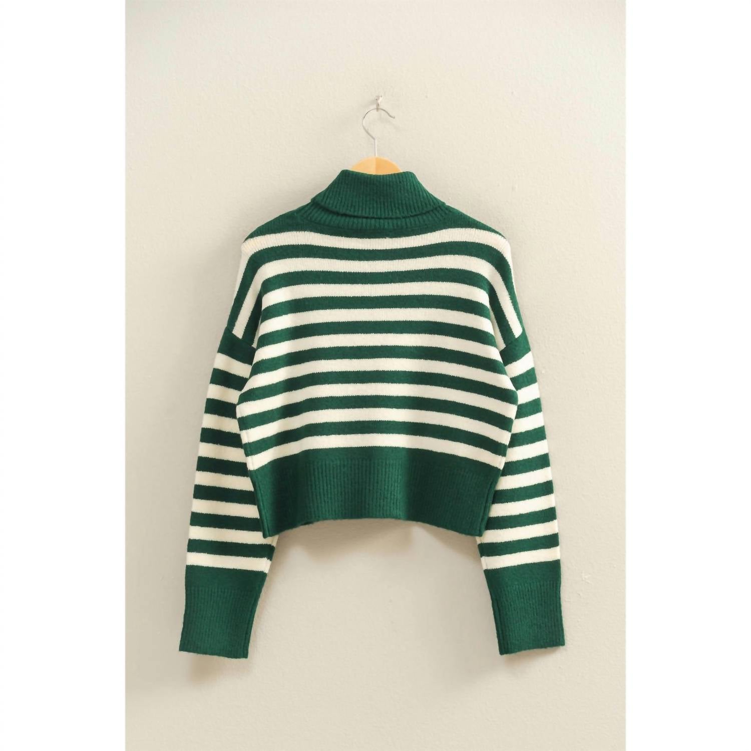 HYFVE League Stripe Turteneck Sweater in ivy - women's sweater - alternate view