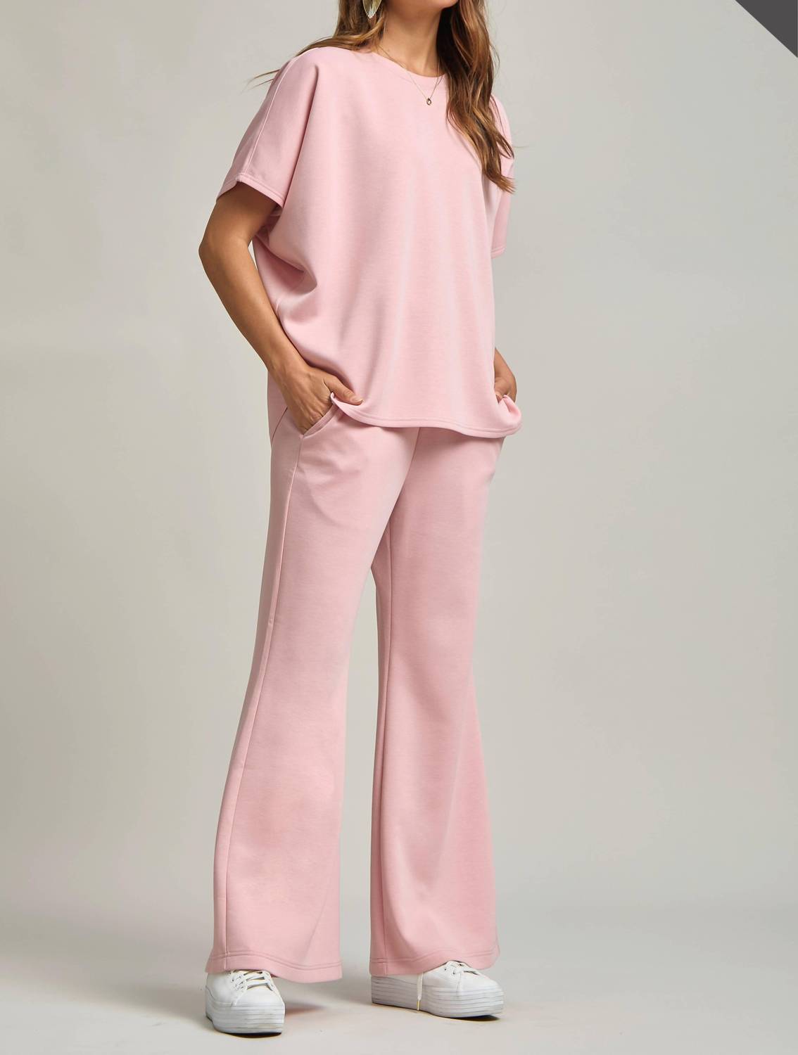 Dear Scarlett Poncho Top And Bell Bottom Modal Set - Plus in blush - women's sleepwear
