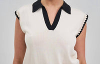 Able - Contrast Collared V Neck Knit Top