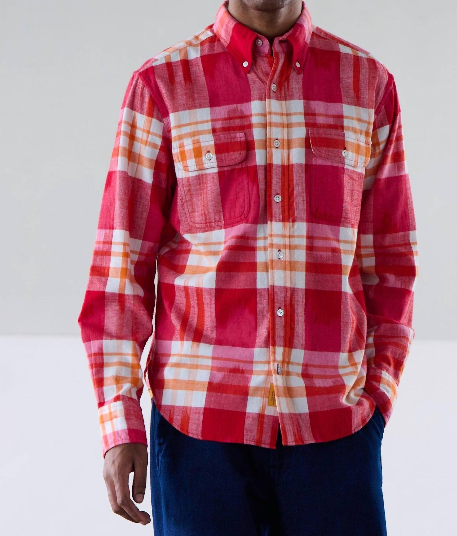 Original Madras Trading Company Twin Flap Pocket Button Down Collar Shirt in red - men's shirt - alternate view