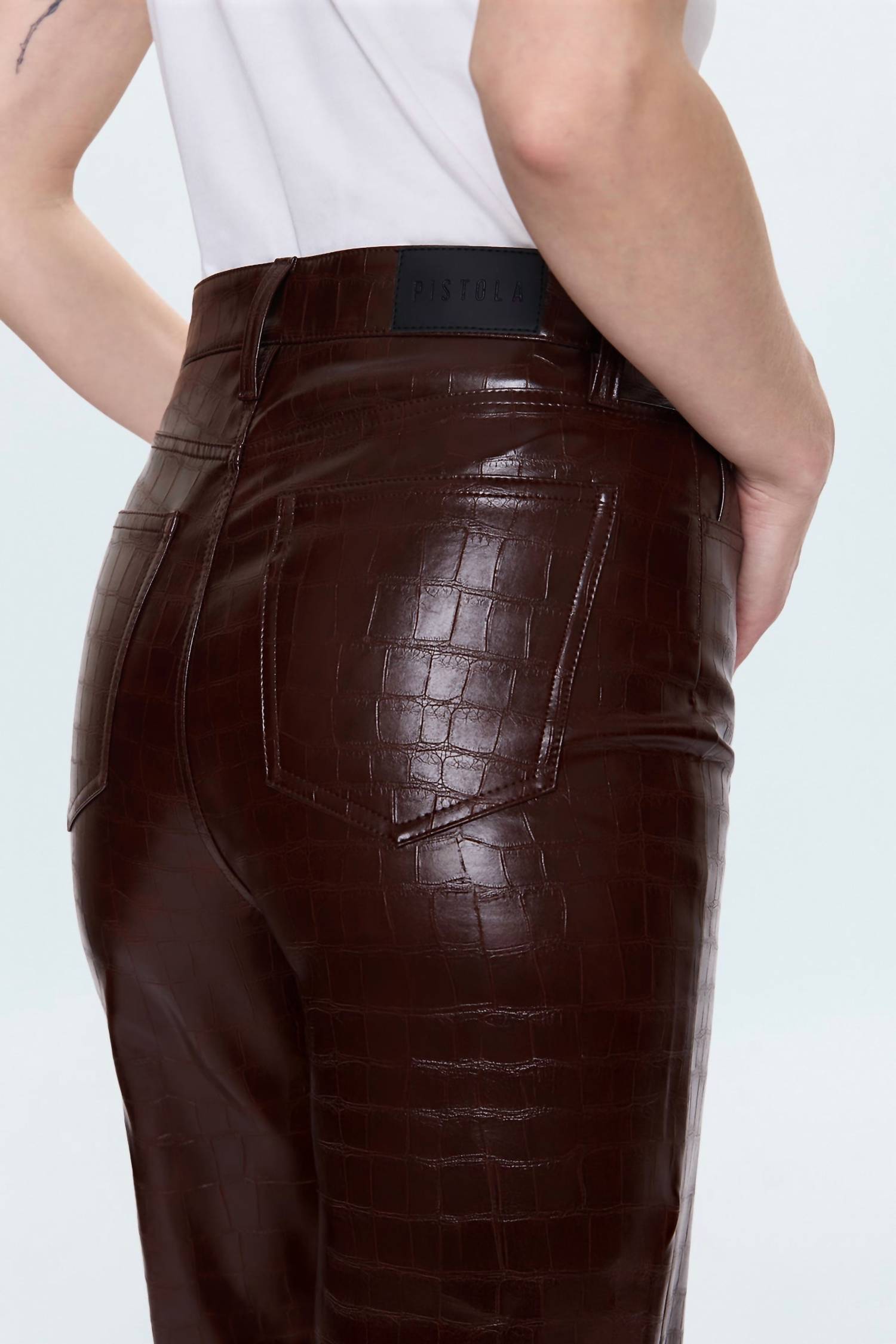 PISTOLA Cassie Super High Rise Straight Pant in tobacco croc - women's pants - view 4