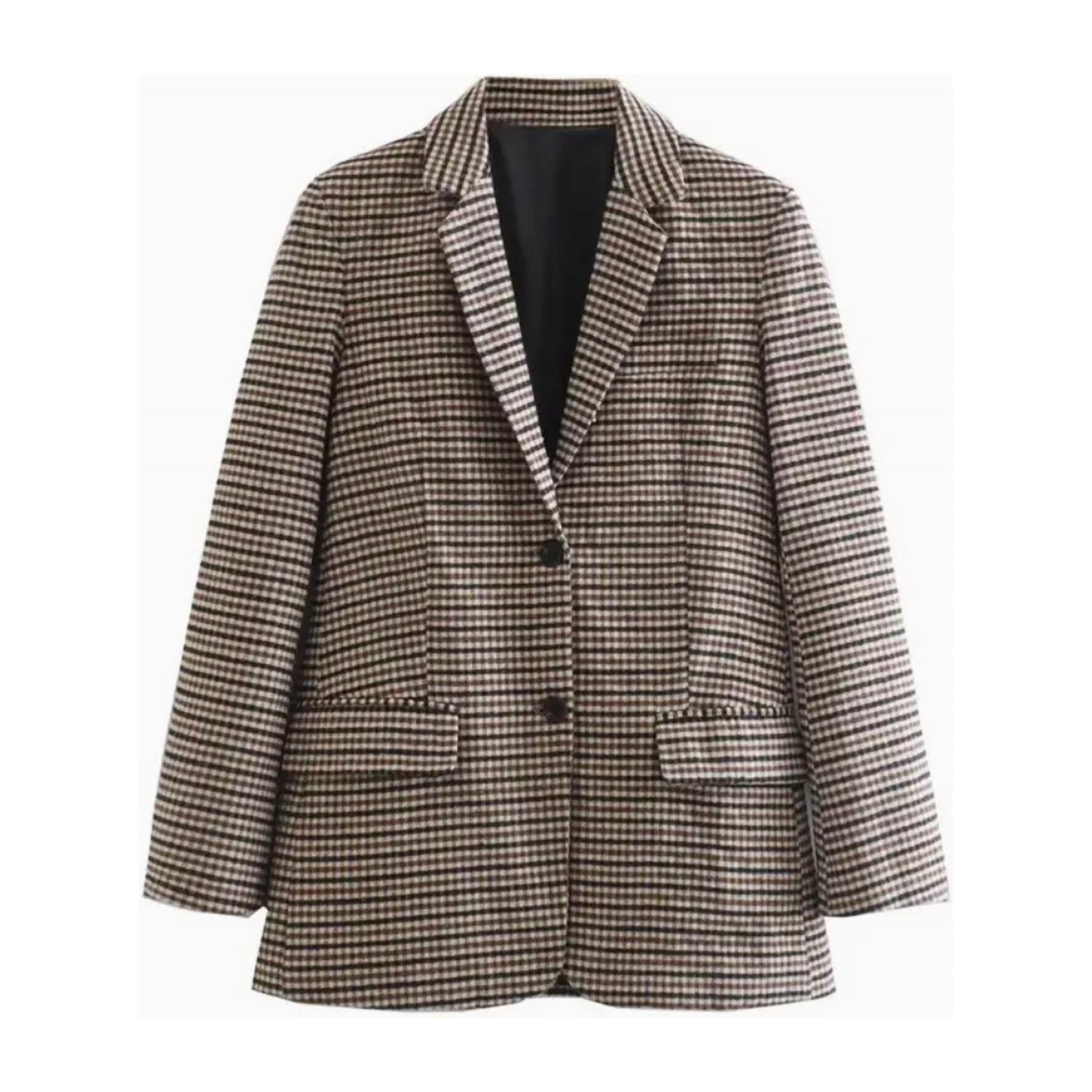 HIDDEN Women's British Inspired Houndstooth Blazer in brown tan - women's jacket