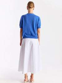 Brodie Cashmere Button Up Short Sleeve Cashmere Cardigan in carolina - women's sweater - detail view