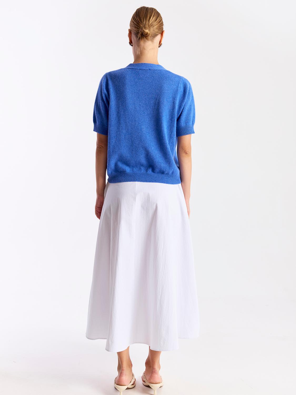 Brodie Cashmere Button Up Short Sleeve Cashmere Cardigan in carolina - women's sweater - detail view