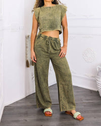 Surelymine - Olive Washed Linen Lounge Set