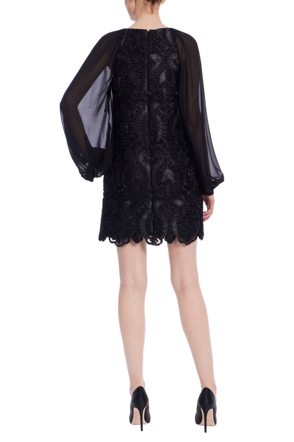 Badgley Mischka - Women's Georgette Sleeves Ribbon Detailing Mini Dress