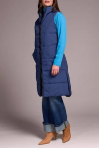TRIBAL Denver Long Quilted Vest in blue - women's jacket - alternate view