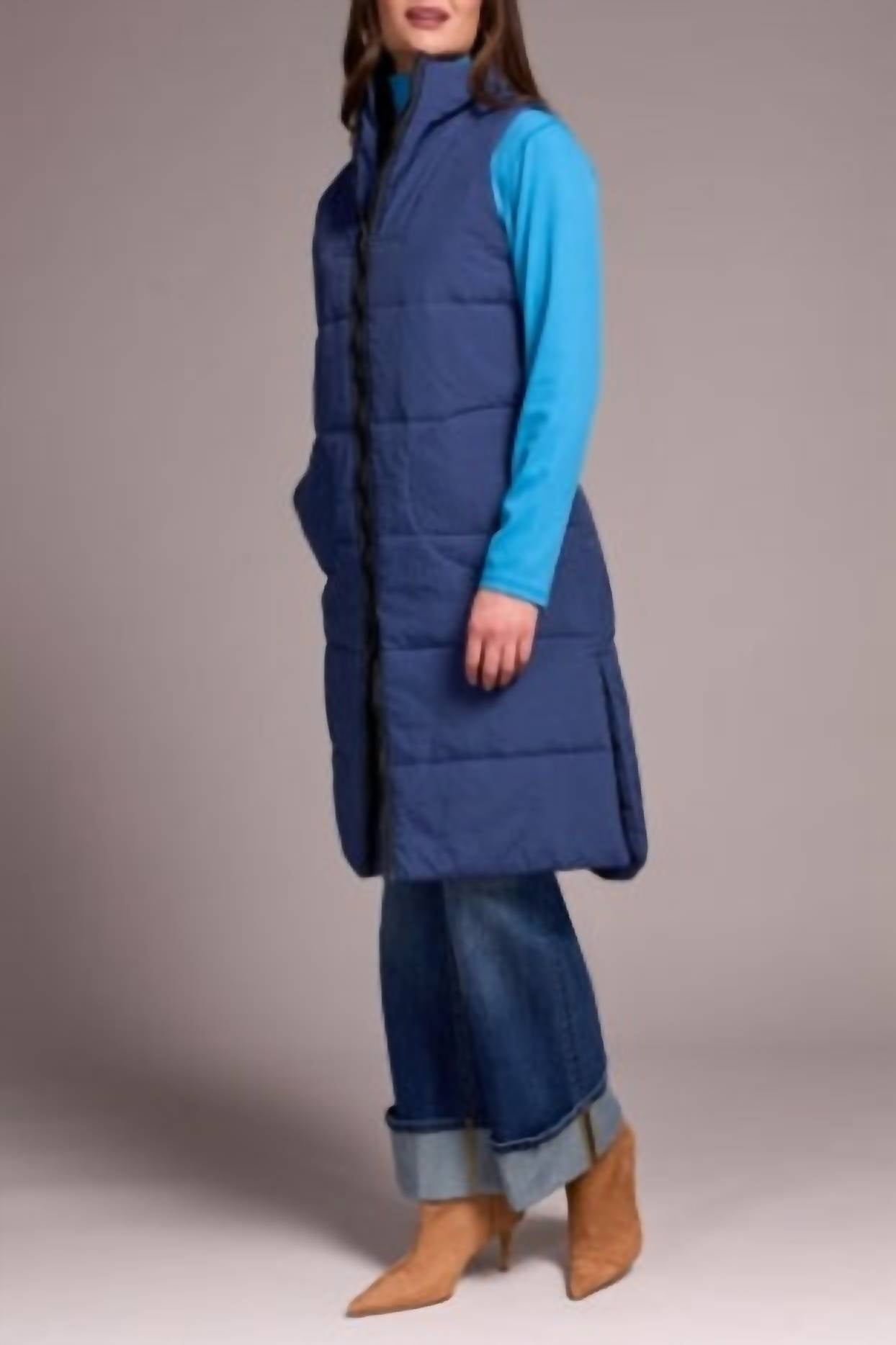 TRIBAL Denver Long Quilted Vest in blue - women's jacket - alternate view