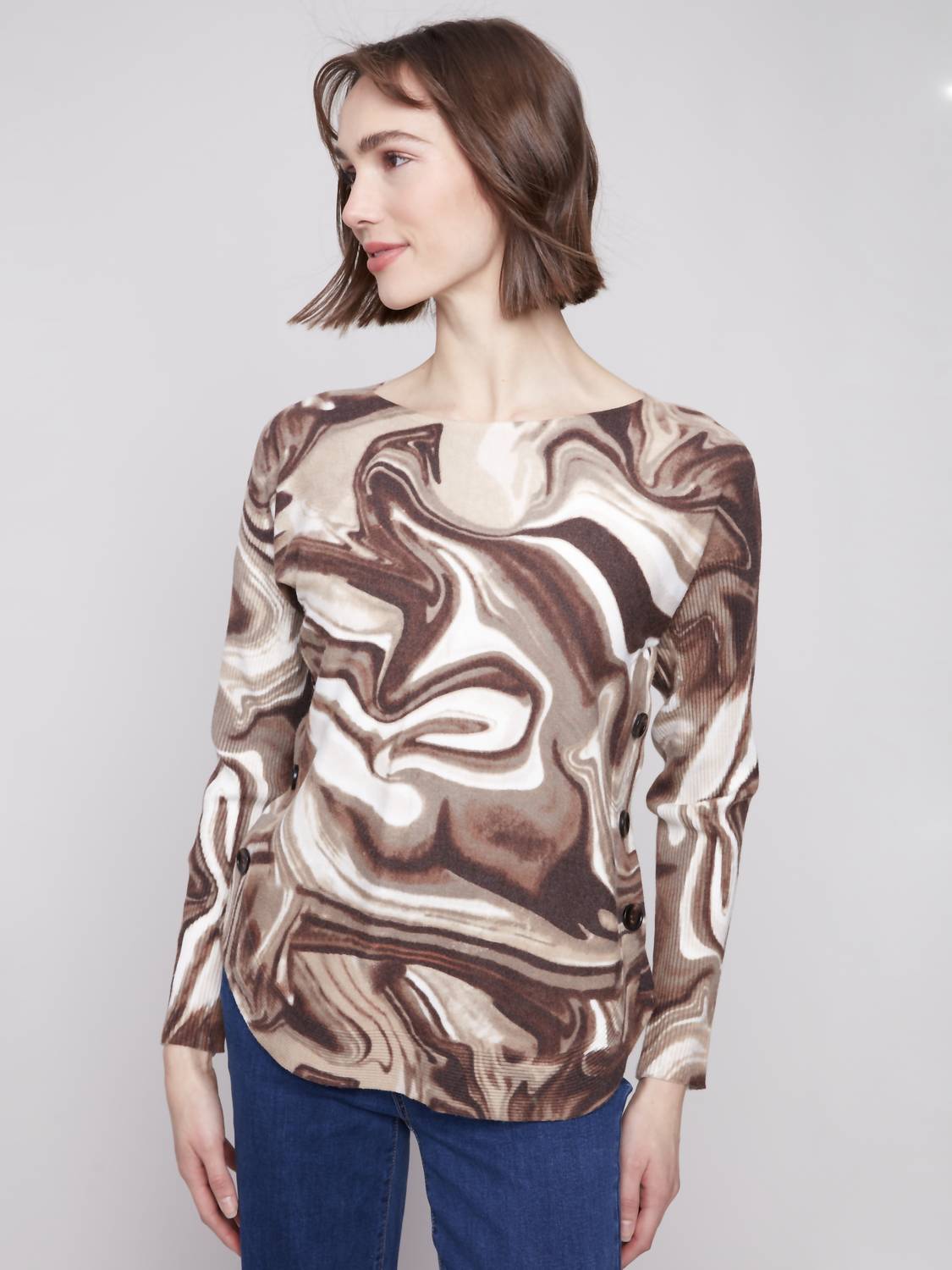 Charlie B - Boat Neck Sweater With Side Button Details