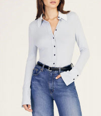 Derek Lam 10 Crosby Ulla Button Down Knit Top in blue - women's long sleeve top - alternate view