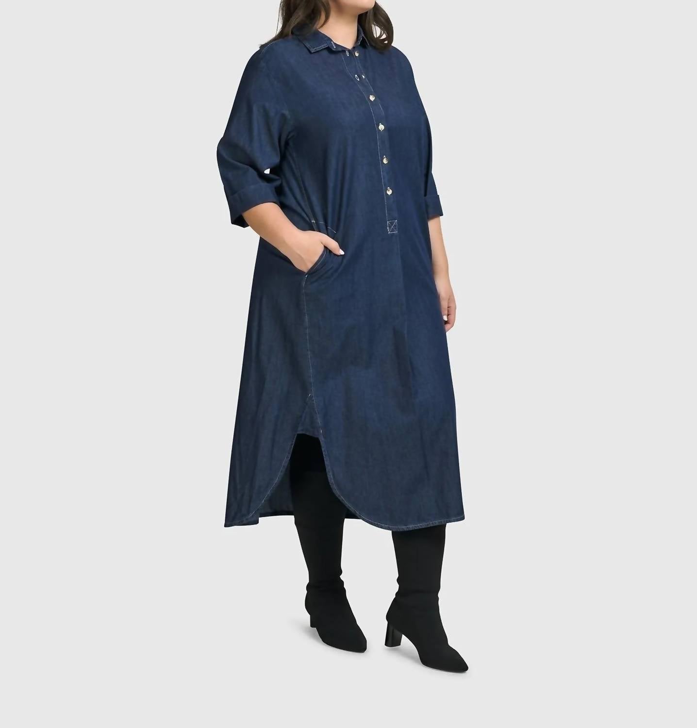 ALEMBIKA Joie Collared Dress in denim - women's dress - detail view