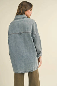 Miou Muse - Washed Snap Button Denim Shacket