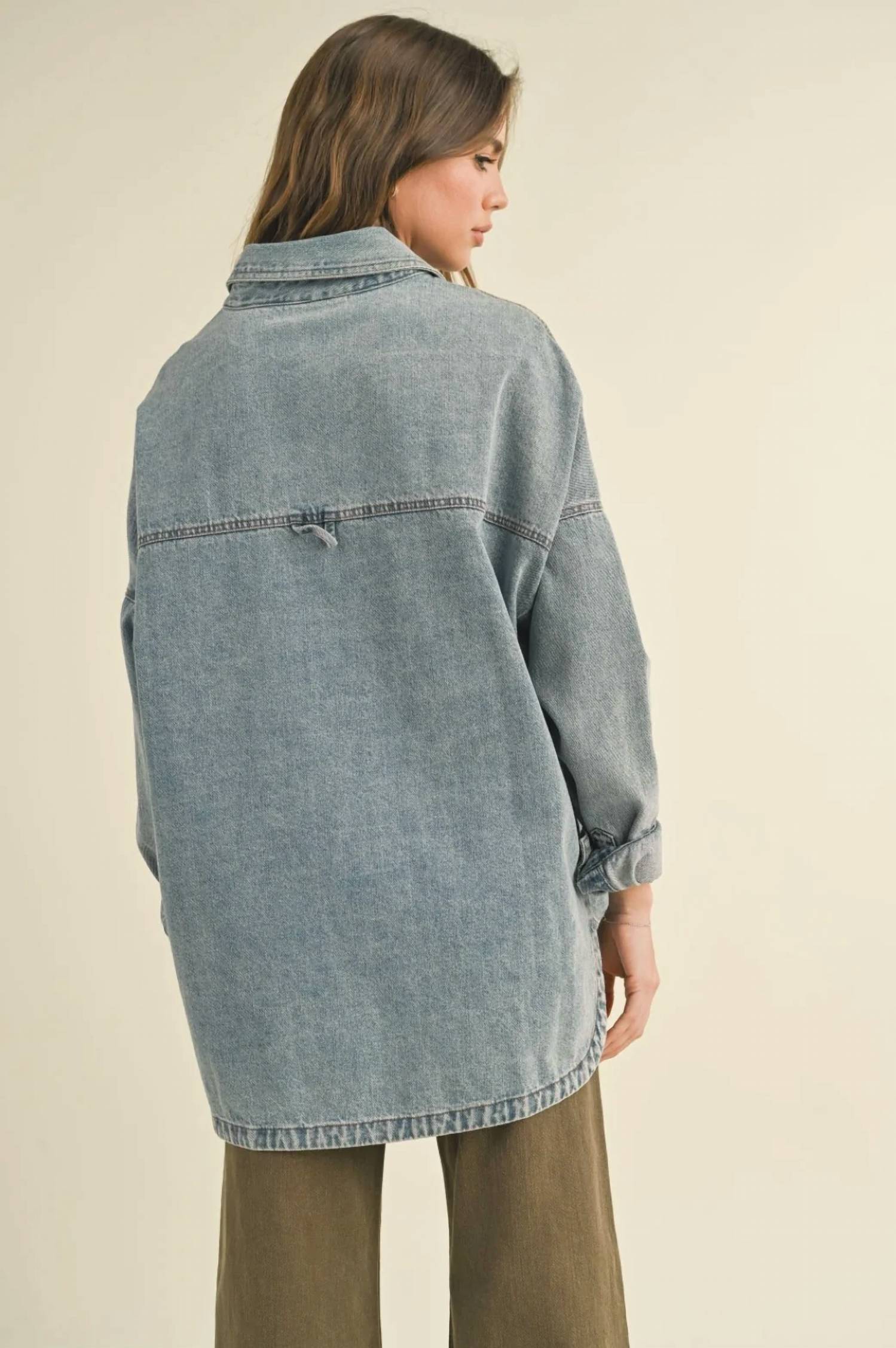 Miou Muse - Washed Snap Button Denim Shacket