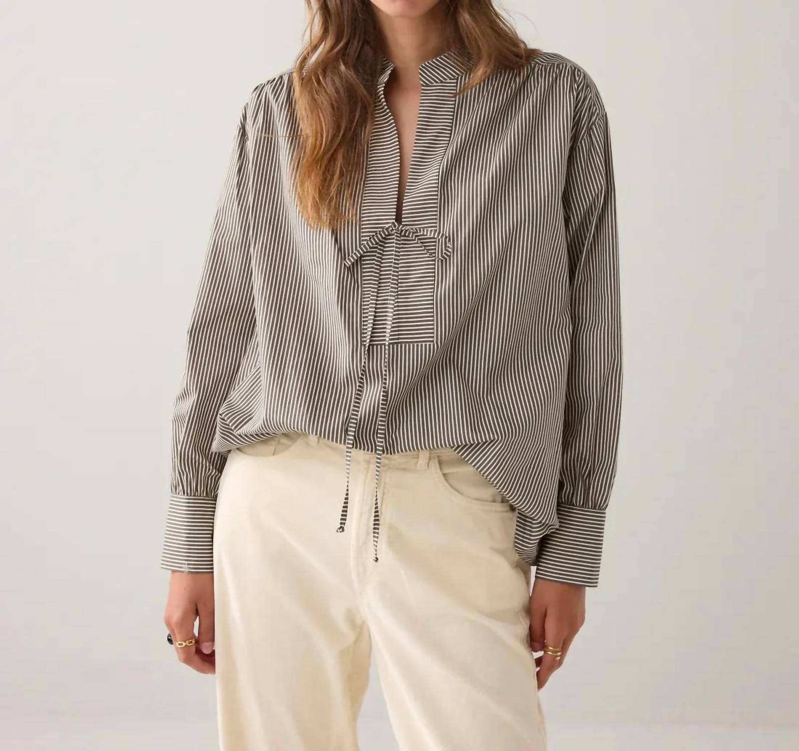 summum Striped Tie-Neck Blouse in green - women's blouse