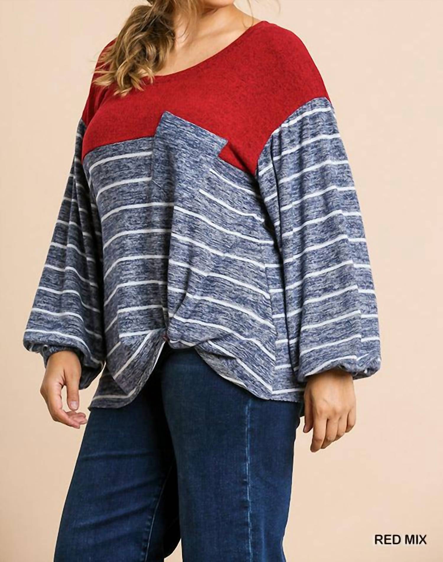 Umgee - Heathered Puff Sleeve Top - Plus