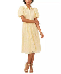 CeCe Balloon-sleeve Cotton Dress in lemon ice - women's dress