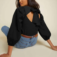 Nation LTD Shalom Tie Back Combo Tee in jet black - women's long sleeve top - detail view