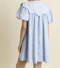 Aureum - White Cotton Eyelet Scallop Collar Dress
