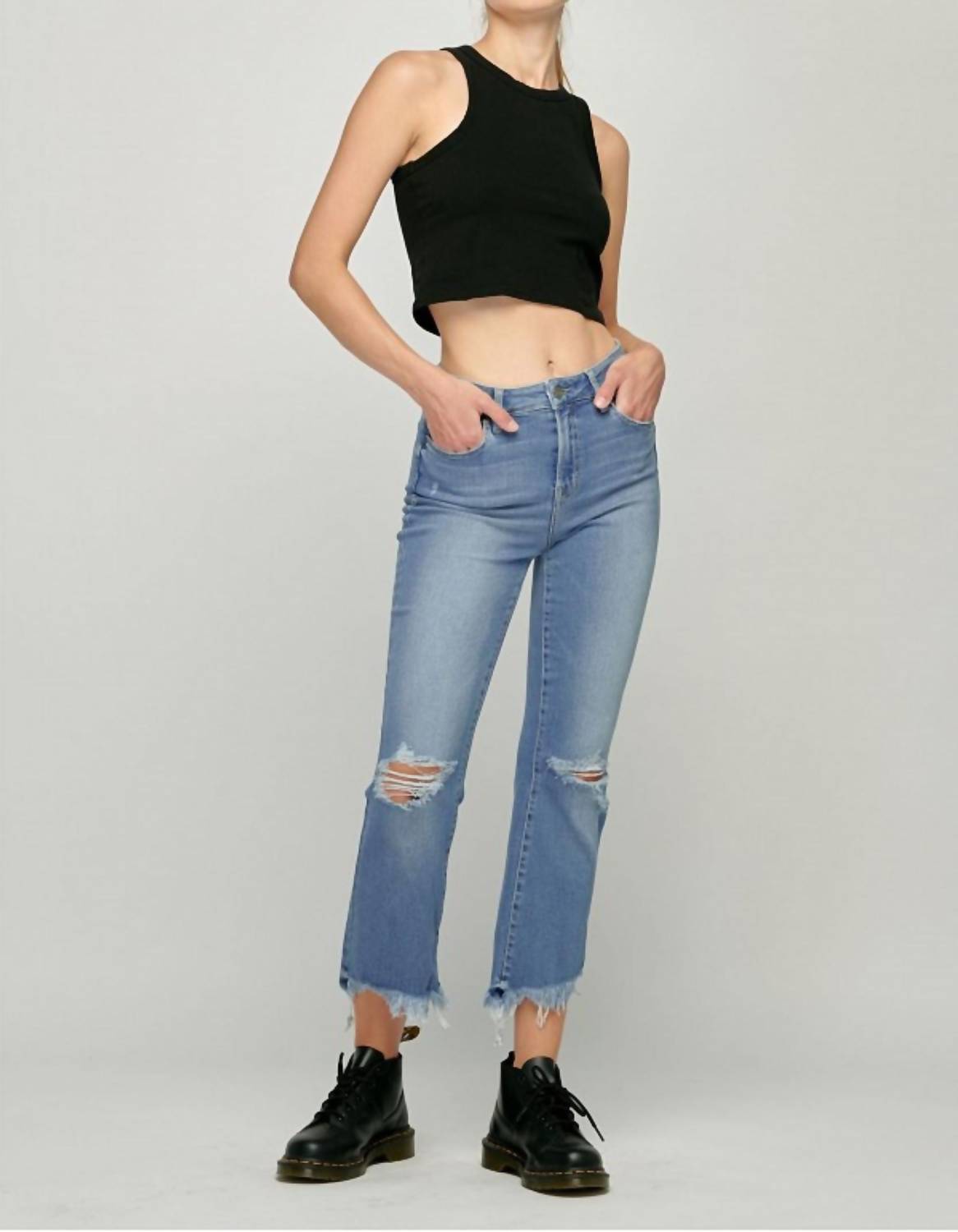 Hidden - Happi Crop Flare With Frayed Uneven Hem Jeans