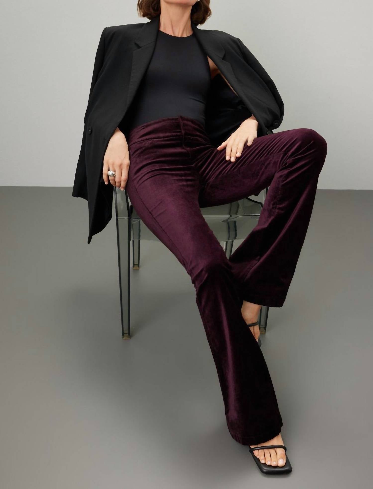 Paige High Rise Lou Lou Velvet Pants in black cherry - women's pants - view 5