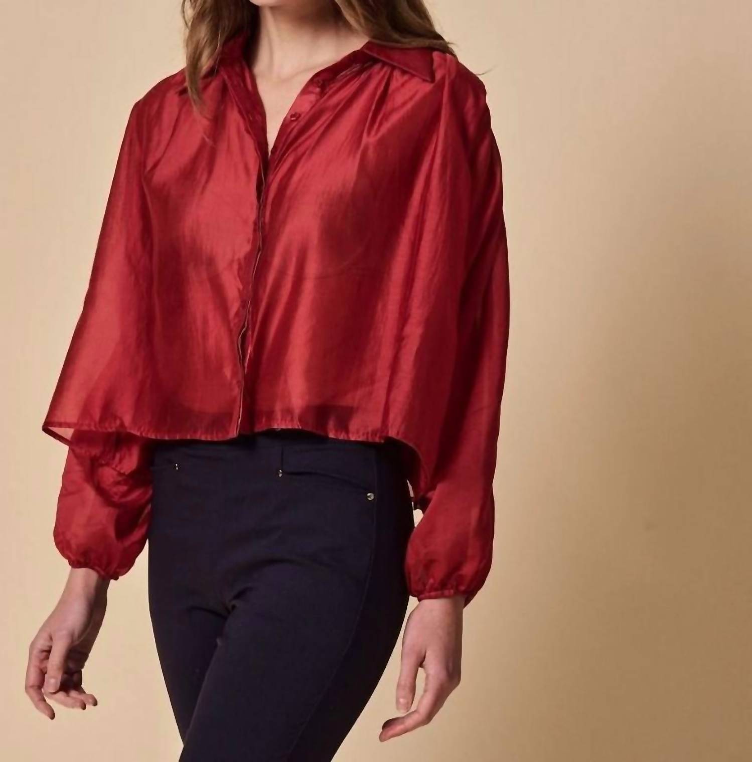 THE SHIRT Long Sleeve Hayden Shirt Top in red - women's long sleeve top - detail view