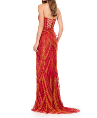 ASHLEYlauren Fully Beaded Lace-up Back Prom Dress in orange red - women's dress - detail view