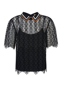 Purotatto - Collared Short Sleeve Blouse