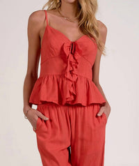 Elan - Ruffle Sweetheart Neck Tank
