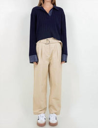 Whiteroom+Cactus - Faux Leather Knitted Long Sleeve Sweater