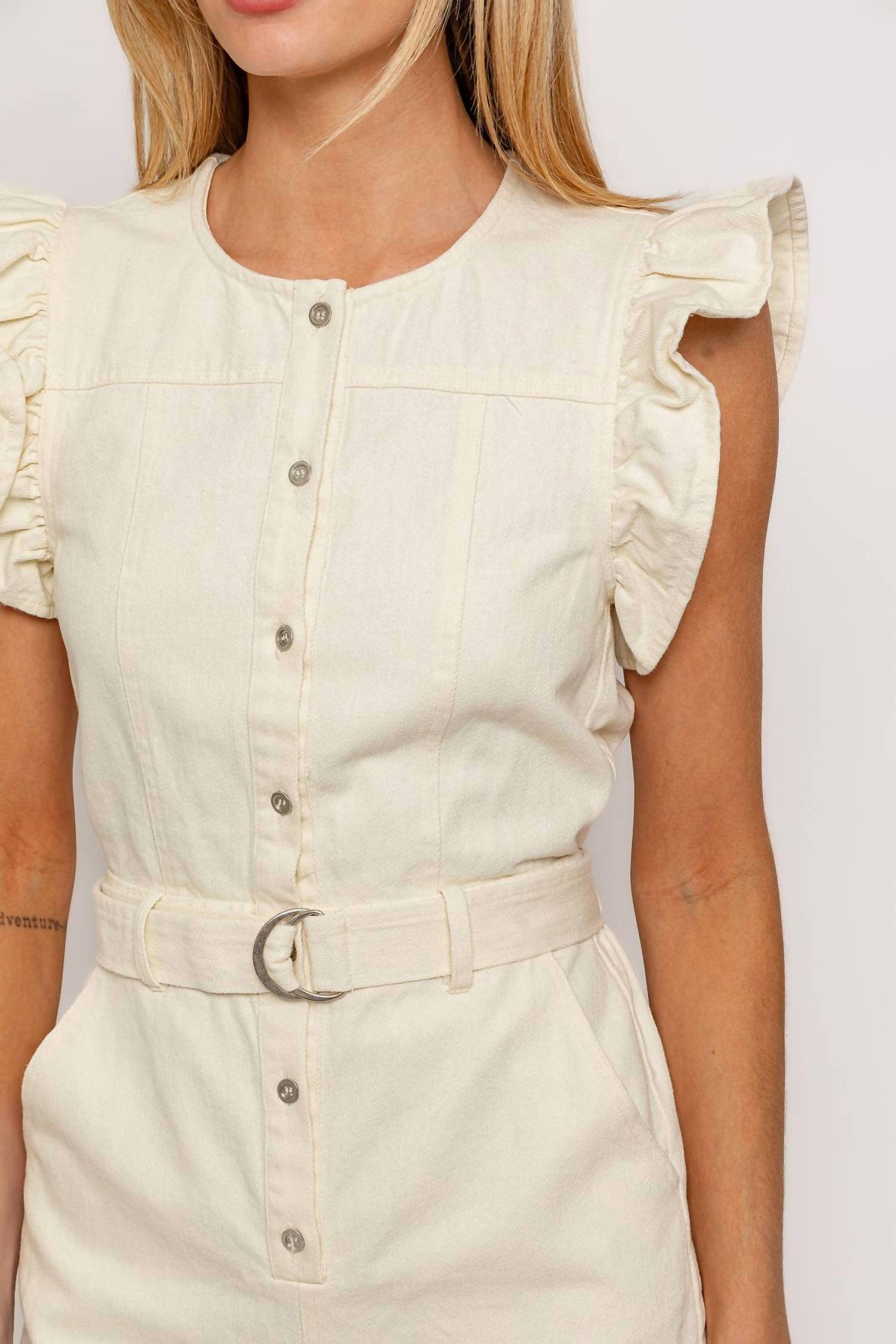 Le Lis - Belted Ruffle Sleeve Romper