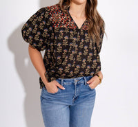 Thml - Woven Detail Floral Puff Sleeve Top